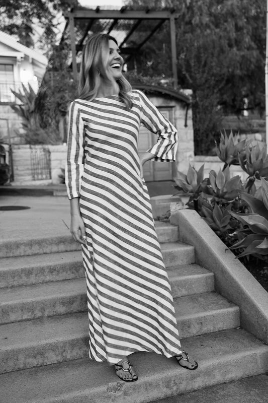Cordoba Cabana Dress - Grey and White Stripe